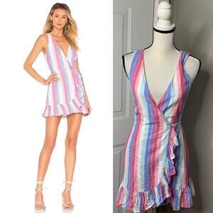 Revolve‎ Privacy Please ryan metallic striped wrap ruffle mini dress size small